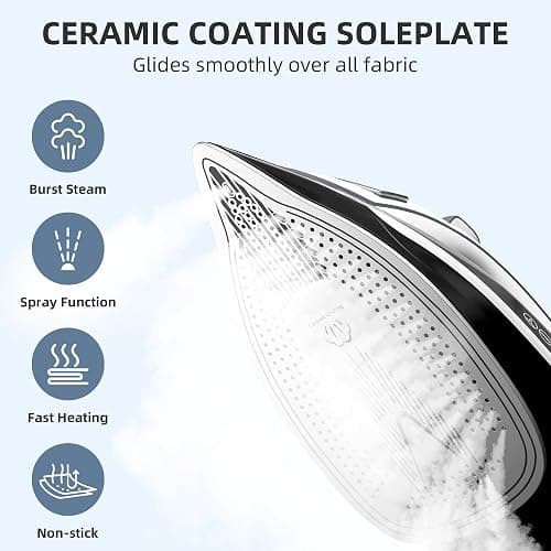IRONDAY Steam Iron for Clothes 20s Fast Heat-up,1700W Iron with 14.07oz Large Water Tank,Non-Stick Ceramic Soleplate, Anti-Drip, Auto-Off, Burst Steam, Self-Cleaning, Ironing Clothes for Home, Grey thumbnail 3