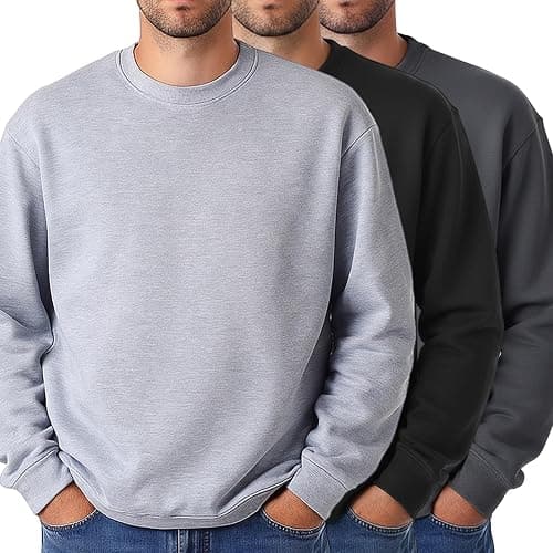 Taiyin 3 Pack Men's Lightweight Fleece Crewneck Sweatshirt Long Sleeve Sweatshirt for Men - Image 1