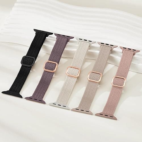 5 Pack Slim Braided Stretchy Bands Compatible with Apple Watch Band 40mm 41mm 42mm 38mm 44mm 45mm 46mm 49mm Women Men, Thin Elastic Nylon Solo Loop Straps for iWatch Series 10 9 8 7 6 5 4 3 11 SE 2/1 thumbnail 7