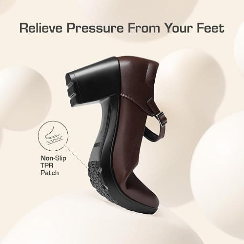 DREAM PAIRS Mary Jane Arch Support Heels | Comfortable pumps, low chunky heels, wide-width options, closed toe dress shoes for professionals, like flight attendants thumbnail 5