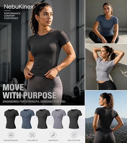 5-Pack Women's Compression Shirts Short Sleeve Workout Gym Tops | Moisture Wicking, Quick Dry, Breathable, Stretchy, Tight Fit, Muscle Support, Athletic Baselayer, for Yoga, Running, Fitness thumbnail 6