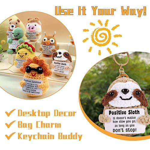 Narottl Handmade Crochet Emotional Support Plush Blind Box Mini Positive Animal Dolls with Inspirational Card, Motivational Sticker & Hook, Hanging & Desktop Gifts for Friend, Coworker & Teacher thumbnail 3