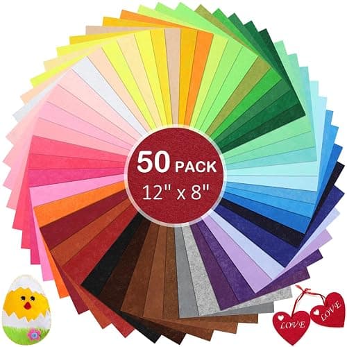 KaKaPops Thin Felt Fabric Sheets, Assorted Colors Stiff Felt Sheets for Crafts DIY Patchwork Sewing Projects Decoration (Stiff 50 Colors, 8×12 inches) - Image 1