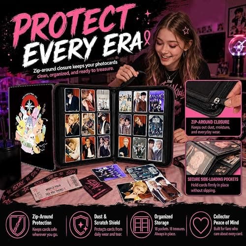 Stray Photocards Binder 1008 Pockets, Stray Fans Gifts & SKZOO Merch Collectors, 9-Pocket Portable Waterproof Display Kpop Photo Cards Collector Ablum Holder Book with 56 Removable Sleeves -SKZOO thumbnail 6