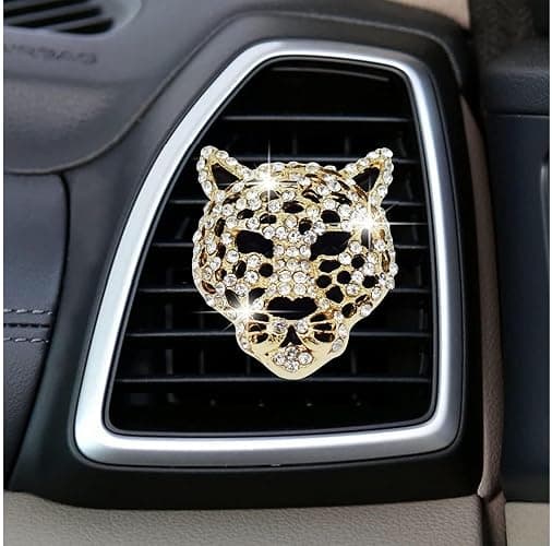 2PCs Golden Bling Leopard Air Freshener Vent Clip Rhinestone Car Decoration Interiors Accessory thumbnail 2