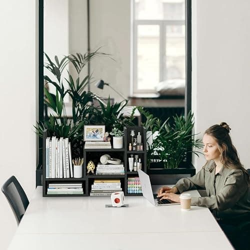 NUTIKAS Desk Shelves Desktop Orgnizer Shlef - Black Office Organization for Top of Desk Organizers and Accessories Corner Bookshelf Table Top Shelving Small Hutch Decorations for Office thumbnail 9