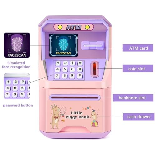 Tlsmyjlwj Piggy Bank for Kids, ATM Coin Bank Toys Gifts, Electronic Piggy Banks Money Safe for Kids Toys Ages 3 4 5 6 7 8 9 10 11 12 Year Old Girls Birthday Gifts, Pinkish Purple thumbnail 3