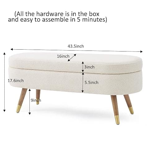 IAFIKE Oval Storage Bench 43.5" Ottoman Bench Upholstered Boucle Fabric Footrest Bench with Golden Metal Legs End of Bed for Bedroom, Living Room, Entryway,Bed Side (Beige) thumbnail 2
