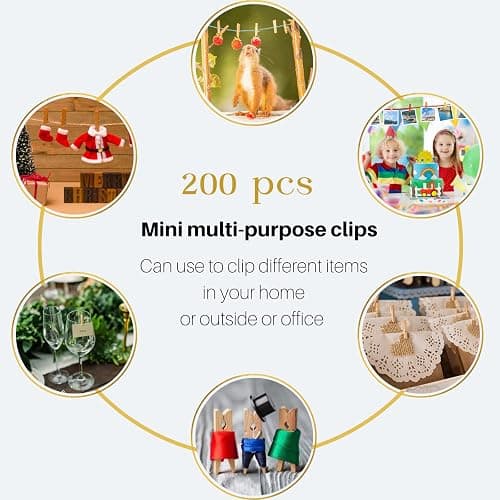 LOTIMOYIA Mini Clothes Pins 200 Pcs - 1" Wooden Clothespins with 11FT Jute Twine,Small Clothes Pins for Photos, Crafts, Home Decor & Art Projects, Reusable Multi-Purpose Clothespins for DIY Projects thumbnail 6
