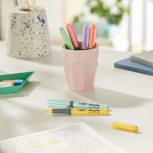 BIC Highlighters Grip Pastel Colours - Grip Highlighter Pens Multipack - Stationery Supplies Pack of 6 thumbnail 2