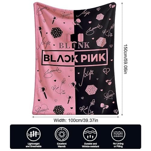 Ainvliya Blackpink Decke für Fans, Mehrzweck-Flanelldecke Superweiche Flanelldecke für Lounging Reisen Outdoor-Aktivitäten Bett Sofa Büro Kniepolster, Perfektes K-Pop Merchandise Geschenk für Blinks thumbnail 2