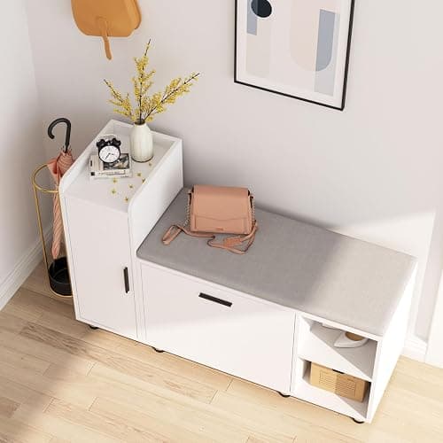 Maupvit Shoe Storage Bench with Flip Drawer Shoe Cabinet, 8 Adjustable Metal Feet, White thumbnail 9