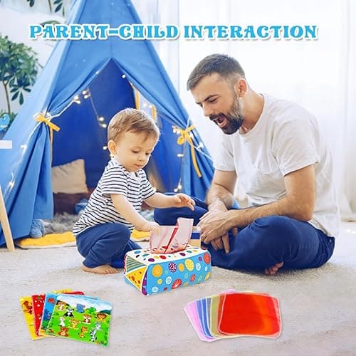 Aiduy Baby Toys 6 to 12 Months - Baby Tissue Box Toys Montessori Toys for Babies 6-12 Months Soft Crinkle Infant Sensory Toys for 1 Year Old Early Learning Toys Baby Boys Girls Gifts - Colorful thumbnail 3