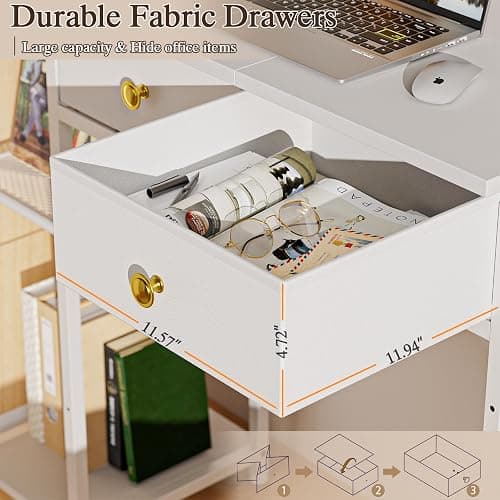 DAOUTIME White Computer Desk, 36 Inch Small Desk with Drawers, Home Office Desk with Storage Shelves for Bedroom, Living Room, Dorm, Vanity Desk for Small Spaces, White thumbnail 7