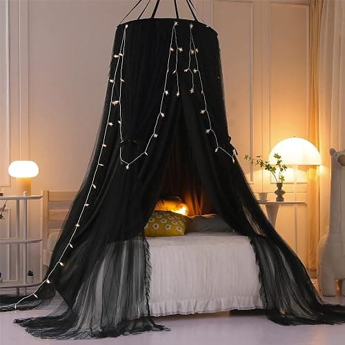 VETHIN Double Layer Princess Round Dome Canopy Bed Curtain for Girls Adults,Children Dreamy Mosquito Net,Cute Bedroom Decoration Castle Play Tent Reading Nook Canopies(Dome-Double Black) thumbnail 4