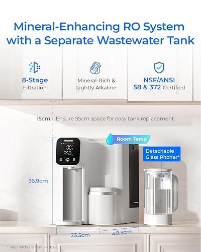 Waterdrop M6SL Mineralized Reverse Osmosis System, Room-Temp | 8-Stage Filtration, 3:1 Pure to Drain, Countertop Reverse Osmosis with Glass Pitcher, NSF/ANSI 372 & 58 Certified thumbnail 2