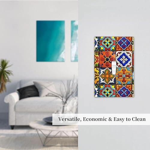 Mexican Talavera Ceramic Pattern Single Toggle Light Switch Plate 1 Gang Decorative Wall Plate Cover Electrical Switchplate Faceplate for Bedroom Room Decorate thumbnail 7