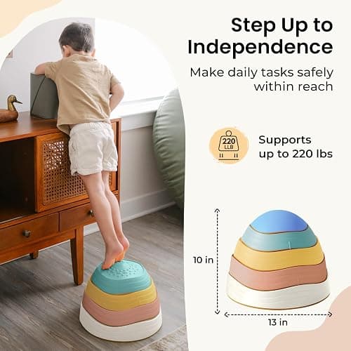 Tiny Land Stepping Stones for Kids, 5pcs Non-Slip Toddler Stepping Stones, Sensory Stepping Stones for Promoting Toddler's Balance & Coordination Skills, Stepping Stones for Toddlers 3-5 - Morandi Color thumbnail 6