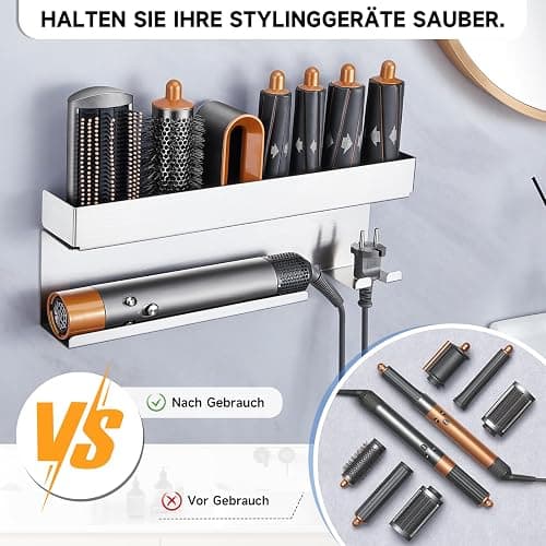 YYBO Föhnhalter Wand Ohne Bohren, Glätteisen Halterung, Föhn Halterung für Glätteisen Lockenstab Styler Zubehör, Fönhalter Wandhalterung, Fönhalterung Bad (Silber) thumbnail 9