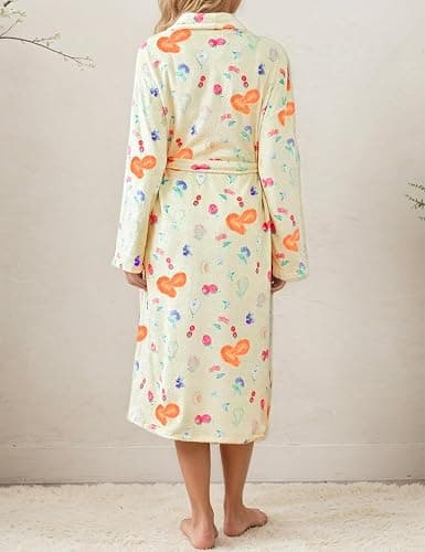 TIKITIDES Women Fleece Fruit Print Robe Cute Robes for Women Spring Summer Lightweight Bathrobe Soft Flannel Gown with Belt thumbnail 3