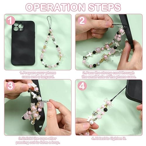 BEEFLYING Beaded Phone Charm Wrist Straps Y2K Phone Bracelet Lanyard, Cute Cyrstal Butterfly Flower Cellphone Wristlet Strap for Keychain Bag Charm thumbnail 5