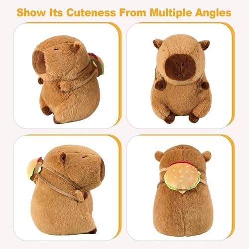Ditucu Cute Capybara Plush with Hamburger Backpack Soft Capibara Stuffed Animal Plushies Toys Hugging Gifts for Kids Brown 9 inch thumbnail 6