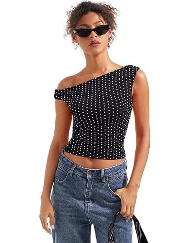 SUUKSESS Women Off Shoulder Tops Sleeveless Shirts Y2K Going Out Crop Tank Top thumbnail 5