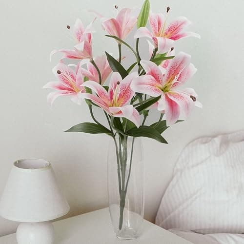 SNAIL GARDEN 12 Artifical Lily Flowers with 9 Heads Full Bloom Lily & 3 Buds, Long Stem Artificial Stargazer Lilies, Faux Tiger Bouquets for Home Hotel Flower Arrangement Party Decor thumbnail 7