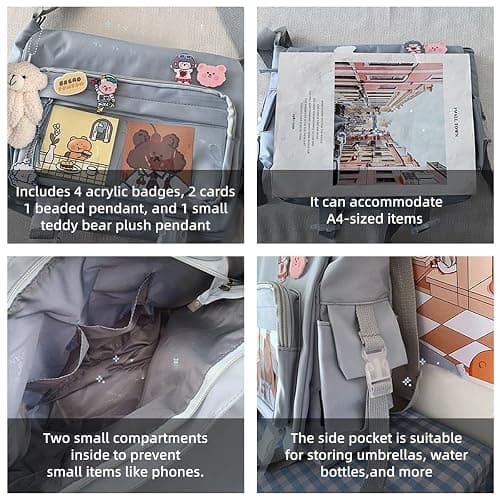 MILLEVIBE Kawaii Crossbody Ita Bag for Women with Pin & Plush Bear - Japanese Messenger Bags Y2K Shoulder Purse thumbnail 5