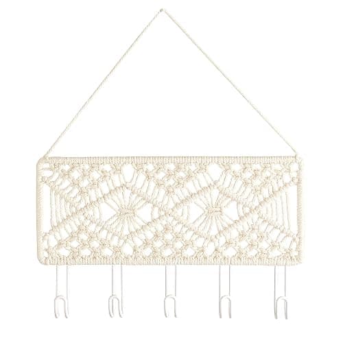 Mkono Key Holder for Wall Decorative Small Macrame Key Holder Boho Home Decor 5 Hooks Display Key Hanger for Entryway, Hallway, Bedroom, Living Room thumbnail 6