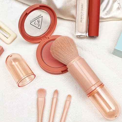 Travel Makeup Brushes Set: 4 in 1 Mini Cute Makeup Brush Retractable Professional Foundation Blending Powder Eye Shadow Brush for Women Facial Cosmetics Makeup Brush Set thumbnail 4
