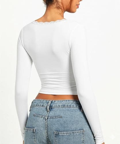 Navneet Women V Neck Long Sleeve Tops Lace Going Out Top Low Cut Basic Tops Sexy Party Top Fall Outfits thumbnail 5
