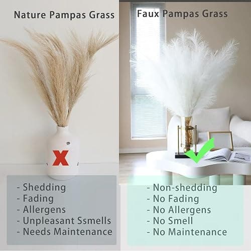 Bnecnet 10 Stems White Pampas Grass Fluffy 17.7" Faux Pampas Grass Decor | Small Fluffy Pompas Floral Arrangement and Vase Filler for Boho Home Wedding Mothers Day Decoration thumbnail 3