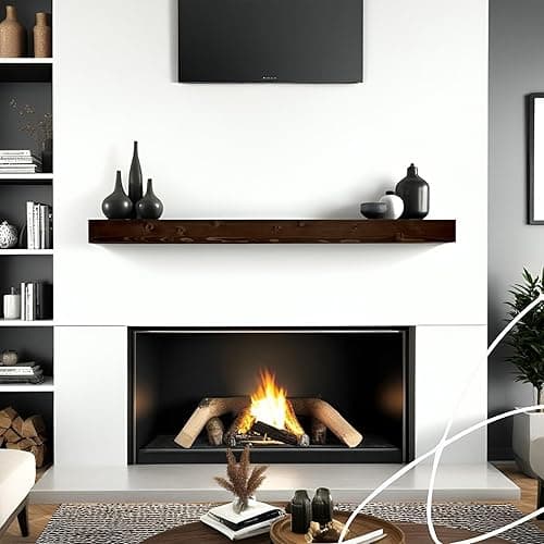 BoscoMondo Solid Wood Fireplace Mantel Shelf, Floating Mantle for Living Room, Farmhouse Rustic Wood Mantel, Easy Wall Mount with Heavy-Duty Metal Bracket (60", Intense Brown) - 60" - Intense Brown