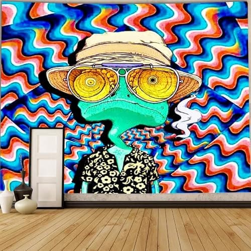 ADDWel Blacklight Frog Tapestry, Hippie Alien Tapestry Glow In The Dark, UV Reactive Black Light Upright Posters Wall Hanging for Bedroom Dorm Living Room Backdrop Decor thumbnail 9