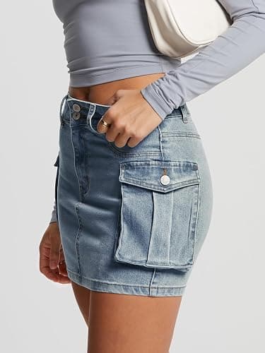 LILLUSORY Women Cargo Mini Skirt Denim Jean Dress with Pocket thumbnail 3