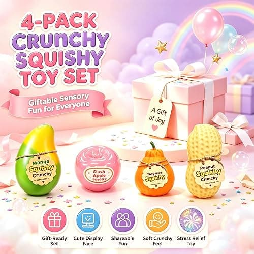 Crunchy Squishy Set, Crunchy Squishy Slow Rising Squishy Toys Fidget Toys | 4‑Pack Crunchy Mango & Peanut Squishy, Slushy Apple&Crunchy Orange, Slow Rising ASMR Squishy Set for Anxiety Relief thumbnail 7