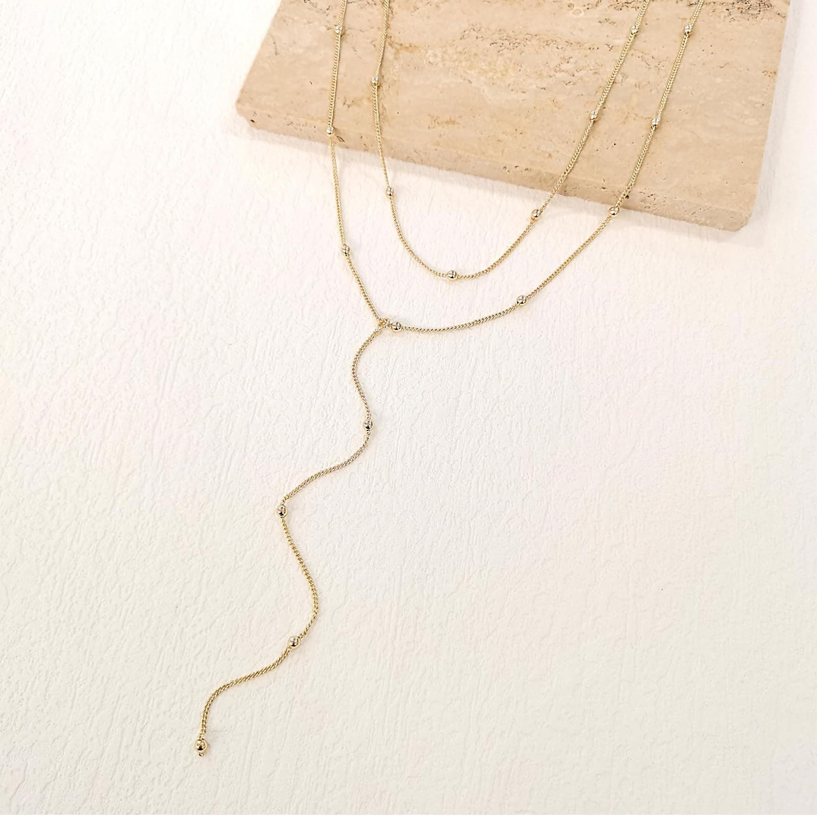 Lange Y-ketting voor vrouwen Multi-rij ketting roestvrij staal in goud, sieraden voor vrouwen, elegante lange ketting voor vrouwen, ketting set, eenvoudige gouden sieraden thumbnail 3