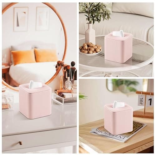 MEIBOOCH PU Leather Tissue Box Cover with Magnetic Closure, Square Tissue Box Holder with Rounded Edges Design (Pink, Square) thumbnail 6