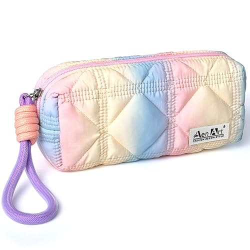 Pencil Pouch, Original Aesthetic Gradient Color Pencil Bag, Light Weight Organize Case with Zipper Strip& Easy Loop for Girls Adults, Big Capacity Makeup Pouch - Pink