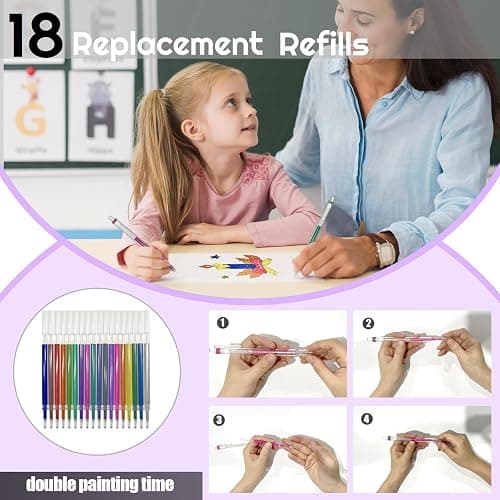 Glitter Pens 18 Colors with 18 Refills, Retractable Glitter Gel Pens for Adult, Vibrant Sparkle Metallic Colored Gel Pens Suitable for Coloring Books Doodling Drawing Journaling Note Taking Writing thumbnail 7