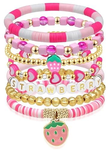Artlunar Strawberry Charm Bracelet for Girls, Bracelets Stackable Beaded Stretch Bracelets Jewelry Gift for Girls, Teens, Best Friends Adjustable, Hypoallergenic - Image 1
