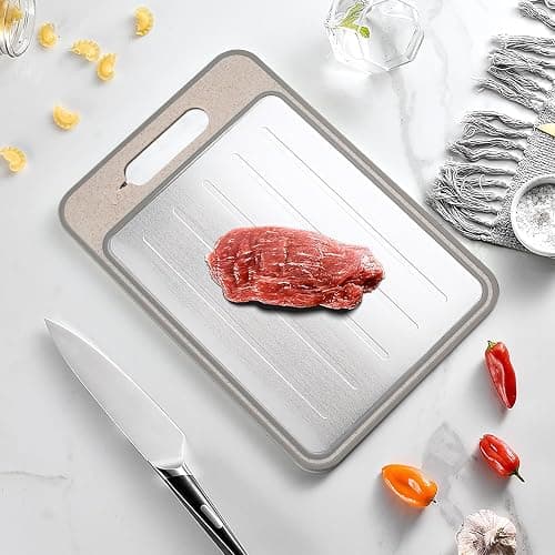 ShanSon Fast Thaw 4-in-1 Defrosting Tray Cutting Board and Knife Sharpener for Frozen Food Thawing Quickly Defrost and Thaw Meat and Food Chemical Free Eco-Friendly Design No Electricity,Small,Beige - Beige Small - Small thumbnail 7