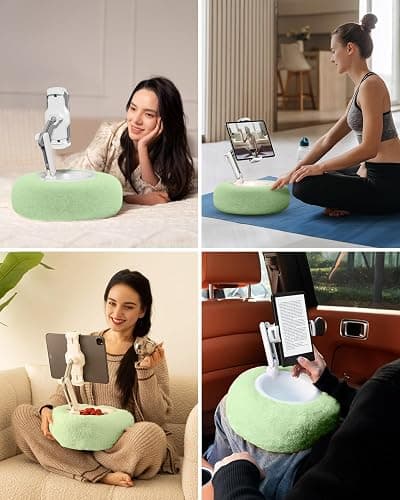 Viozon Tablet Stand Pillow, Compatible with 4.7"-13" Phone/Tablet, iPad, iPhone, Samsung, Google, Kindle, 360°Adjustable Phone Holder for Bed with Soft Plush Fabric, and Detachable Bowl, Green thumbnail 2