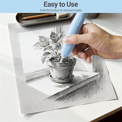 AFMAT Electric Eraser, with 140 Refills, Rechargeable Pencil Eraser for Artist, Electric Erasers for Drafting, Drawing, Painting, Sketching, Architectural Plans, Detailer Tool EE04(Light Blue) thumbnail 2