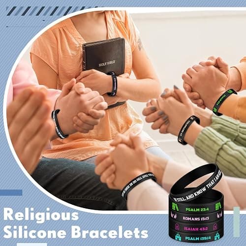 Ecation Bible Verses Bracelets Bulk Scripture Silicone Wristbands Inspirational Motivational Quote Rubber Wristbands Christian Bracelets for Easter Carnival Party Favors thumbnail 6