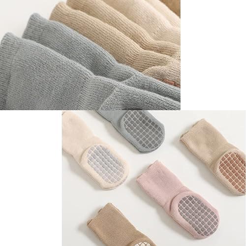 Exegawe Baby Non Slip Socks Winter 5 Pairs Kid Thick Warm Crew Socks with Grips thumbnail 6