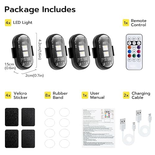 Mcbazel 4 x Wireless Remote Control LED Strobe Lights, Wireless led Light car, Ambient Light with Brightness Control, 7 Colors USB Charging LED Lights Kit for Car, Motorcycle, Bike thumbnail 9