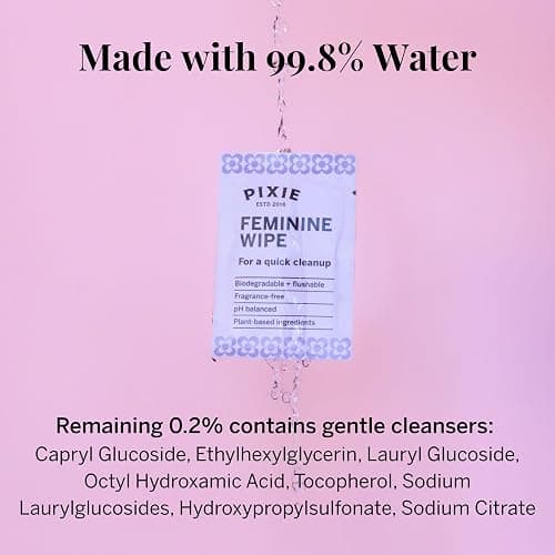 Pixie Feminine Wipes - Flushable, Biodegradable, pH Balanced & Unscented - Individually Wrapped Wipes for Feminine Care, On The Go & Public Bathrooms - Menstrual Cup Wipes for Cups & Discs (20 Count) thumbnail 8