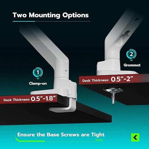 ARES WING Ultrawide Monitor Arm for 17 to 49 Inch and 44 Lbs Screen, White | Pro Gas Spring, Full Range of Motion, for 75/100 Vesa Mount, for Samsung, LG Curved/Flat Monitor, with C Clamp, Grommet Base thumbnail 5